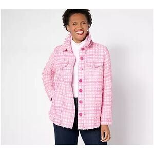 Jingle Belles by Kim Gravel Girl Boss Boucle Shacket Fuschia Fedora XXS A670893